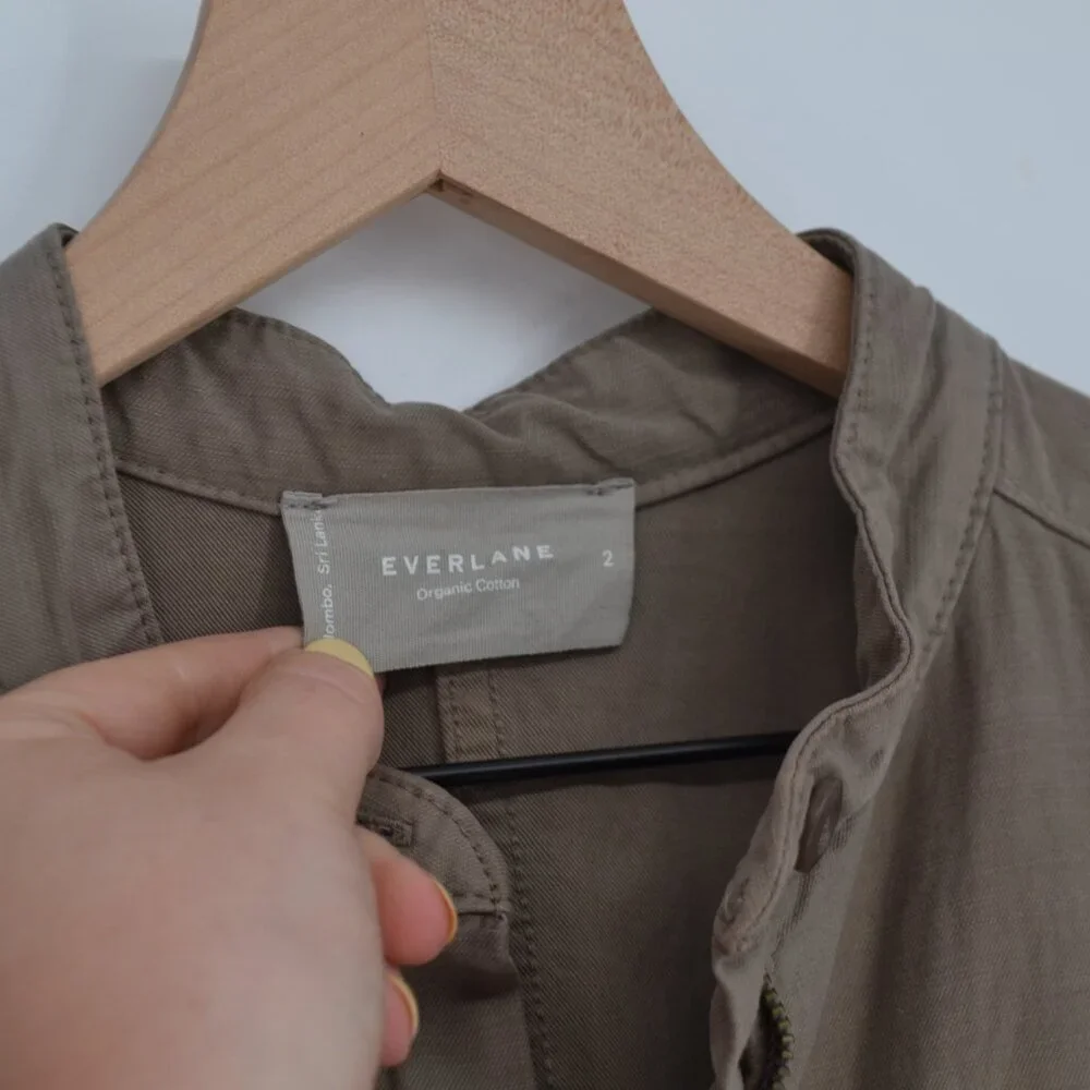Everlane Fatigue Short Sleeve Jumpsuit Womens 2 Green Organic Cotton Linen Crop